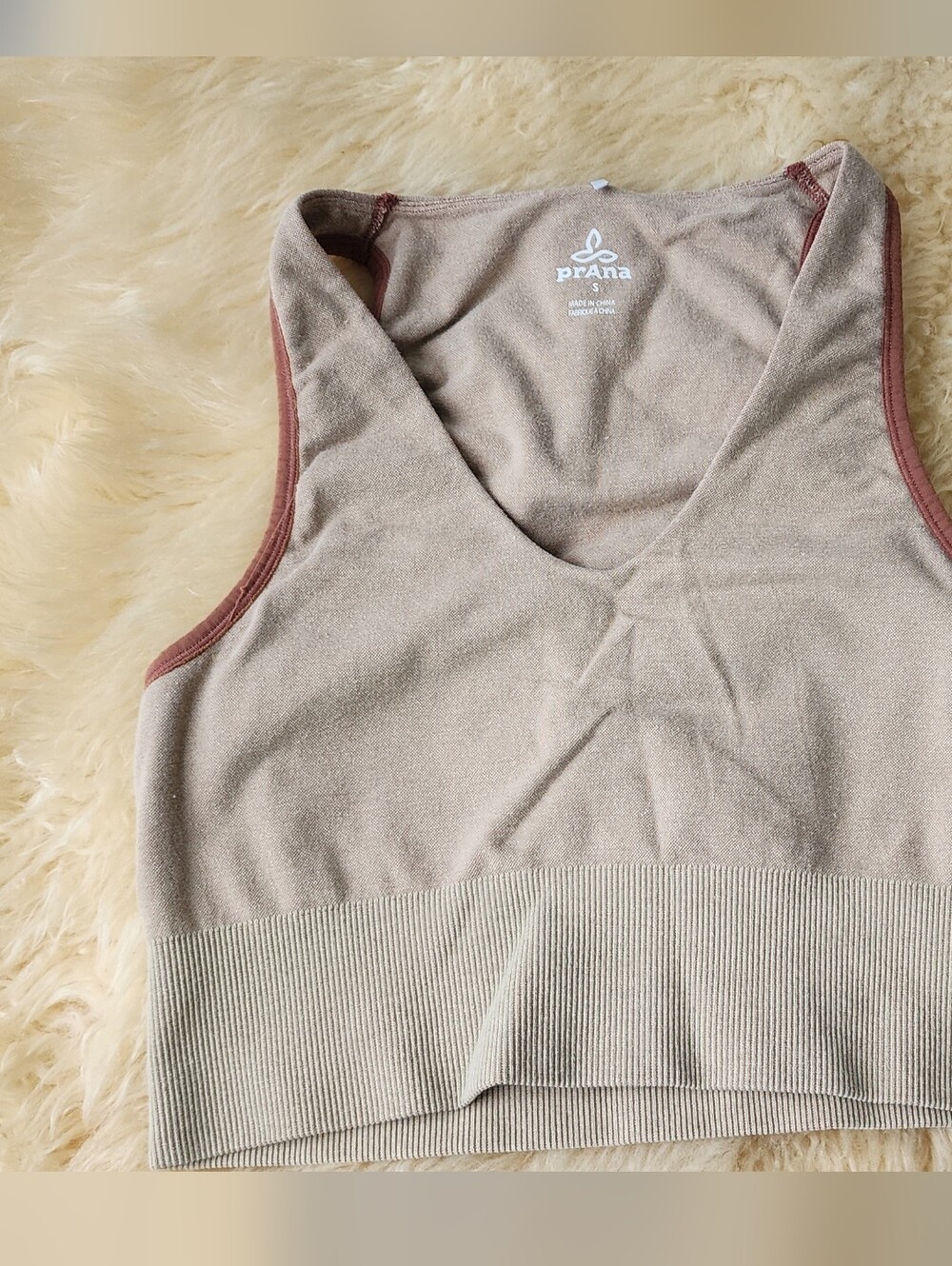 Prana Taupe Crop Tank with Mauve Trim